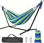 Yardlab 9Ft Double Hammock with Space Saving Steel Stand, Blue | Steel Stand included