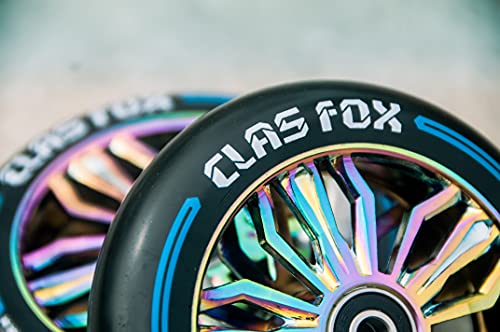 Clas Fox Pro Scooter Wheels 120X30Mm - Scooter Wheels 120Mm Pair - Set Of 2 - Pro Scooter Wheels Bearings Installed - Scooter For Kids - Scooter Parts (Black-Rainbow) #TOP7