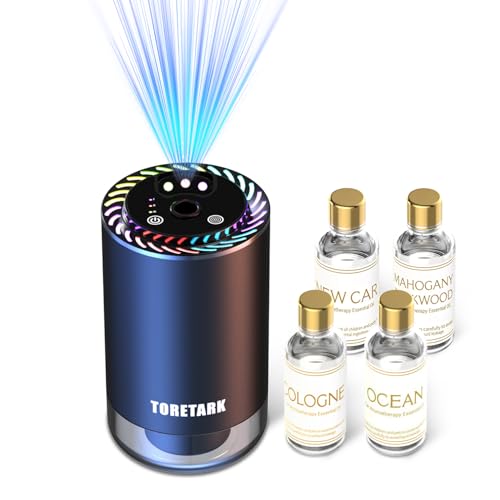 Image of Smart Car Air Freshener with Star Light & 200ml Diffusers Oil Refills, Auto On /Off Aroma Diffuser, 3 Adjustable Mist Modes Rechargeable - Car Diffuser（Cologne+Ocean+New Car Smell+Mahogany Teakwood）