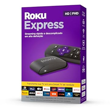 Roku Express | Dispositivo de streaming para TV HD/Full HD compatível com Alexa, Siri e Google. Inclui Cabo HDMI Premium
