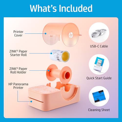 HP Sprocket Panorama Instant- Tragbarer Farbetiketten- und Fotodrucker (Rosa). Personalisieren Sie Drucke im Format 2 x 0,5 bis 9 Zoll auf Papier mit Selbstklebender Zinkrückseite