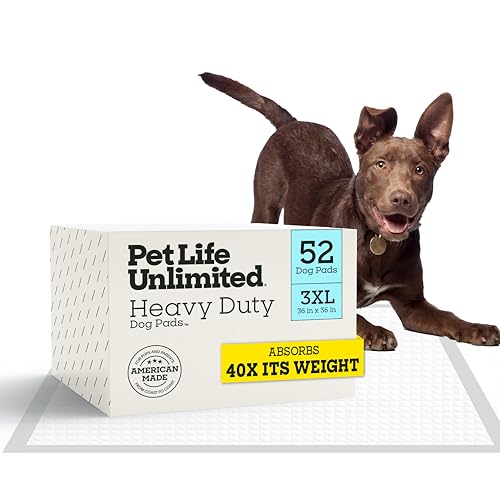 Image of Pet Life Unlimited Heavy Duty 3XL Puppy Pads for Dogs, Potty Training Pee Pads, 52 Count, 36 inch x 36 inch, Leak-Proof, Super Absorbent, Quick-Dry, Odor Control Clover Leaf Scent, Made in USA