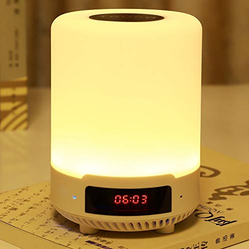 Bluetooth Speaker Wecker Wecker mit Touch-Induktions-Nachtlampe, Wireless Lautsprecher Portable Subwoofer mit LED-Licht für Zuhause im Freien