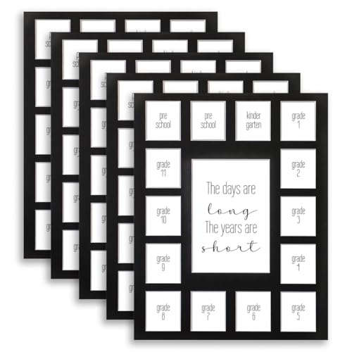 Image of 11X14 Bulk 5 School Days Picture Mat with Multiple Openings-Years Photo Collage - Days are Long Picture Mat - No Frame - 2 Pre-School & Kindergarten to 12th Grade (15 Photos, 2PreK-12th, Black)
