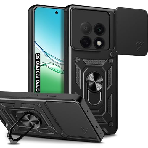 Image of AESTMO Tough Armor Oppo F29 Pro 5G Bumper Back Case Cover | Ring Holder & Sliding Camera Shield Cover | 360 Degree Protection Back Case Cover for Oppo F29 Pro 5G (Black)