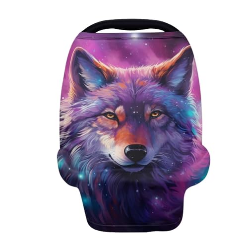 Image of ZFRXIGN Galaxy Wolf Car Seat Cover for Babies Carseat Canopy Nursing Cover, Breastfeeding Cover Scarf, Boys Girls Gifts Breeds Farm Cool Animal Purple