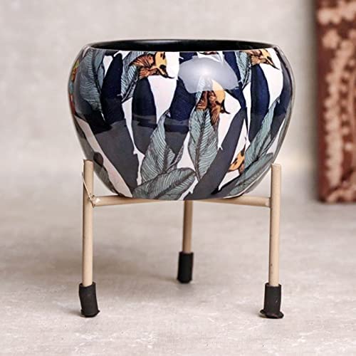 Image of FlowerAura Decorative Set of 2 Red Printed Metallic Pot Vase with Stand for Table Corner, Living Room, Bedroom, Balcony, Office /Home Decoration | Without Plant | (15x10CM)