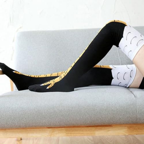 Diffaxy 1 Paar Hühnerfüße Socken Chicken Leg Socks, Lustige Kniestrümpfe mit 3D-Cartoon-Hühnerbeinen Einheitsgröße, Lässige Overknee-Strümpfe für Cosplay und Party-Zubehör (Über dem Knie)