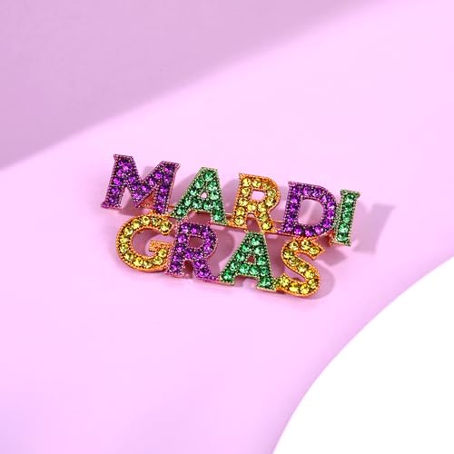 Image of Mardi Gras Brooches Pin for Women Girls Rhinestone Mask Fleur De Lis Brooch Glitter Jester Pins Fat Tuesday Carnial Parade Holiday Brooches Jewelry