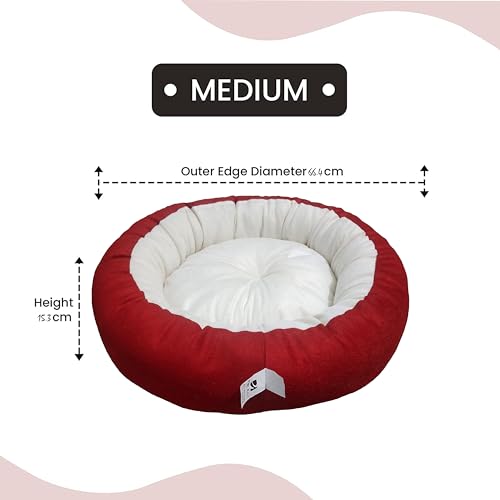 Image of Medium Size Dog Bed for Medium Size Dogs, Puppies, Kitten and cat Bed Velvet Fabric Dual Color Red-Cream Anti Skid Bottom Washable Export Quality Pet Bed