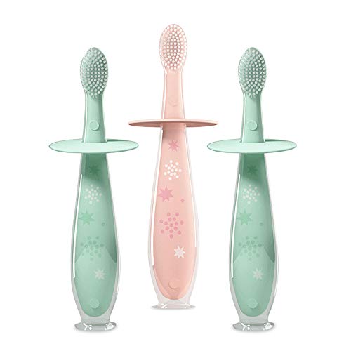 3 Pack - Baby Silicone Toothbrush, Infant Training Toothbrush with Soft Bristles| Kids and Toddler Toothbrush for 0-2 Years, Anti Choking and BPA, PVC Phthalate-Free