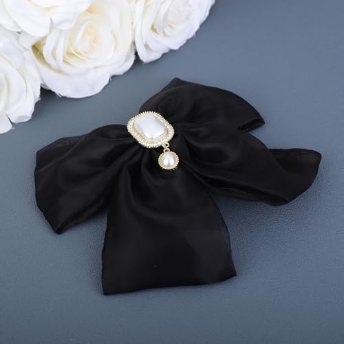Pinza para el cabello Jumwrit negra grande en forma de moño de gasa con perlas y piedras para mujeres y niñas miniatura 2