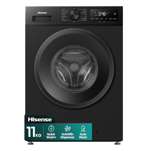 Image of Hisense WF1I1142BBL 11kg Washing Machine, 1400rpm, A Rated Energy Efficiency, Steam Hygiene Function, Inverter Motor, 15 Programmes, Freestanding, Black
