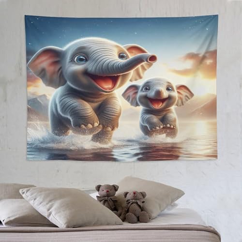 Tapisserie murale éléphant PAZZK grand format 150x200cm, tissu suspendu déco chambre bohème