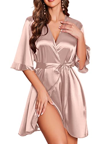 Ekouaer Lingerie Robes For Women Sheer Kimono Robe Exotic Nightgowns Valentines Lingerie Pink Xxl #TOP27