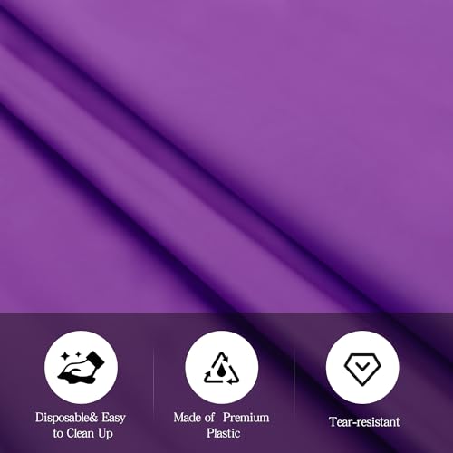 Image of tujol Purple 6 Pack Plastic Table Cloth 54 inch x 108 inch, Disposable Tablecloths Rectangle Table Cover, Plastic Tablecloths for Parties