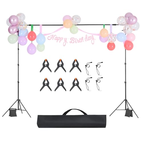 Happybuy Backdrop Stand Kit, 8.5 x 10 ft Adjustable Portable Background Stand with 2 Tripods, Heavy-Duty Projector Screen Stand for Wedding, Photo Video & Party