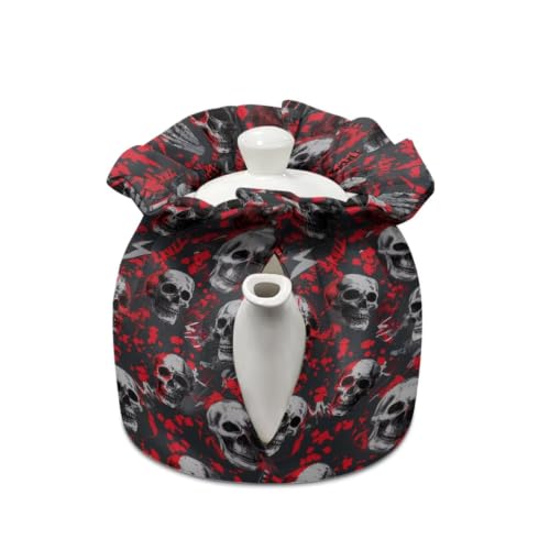 Image of Halloween Tea Cosy for Teapots Skull Tea Kettle Dust Cover Keep Warm Teapot Covers for Home Kitchen Party Decoration