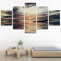SIGNWIN 5 Panel Canvas Wall Art Modern Art Coastal Colorful Multicolor Photography Romantics Sunset for Home Decorations Ready to Hang - 60