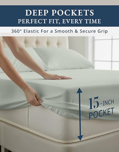 Image of LANE LINEN Extra Deep Pocket Queen Sheets 18-24 Inches Sateen - Silver | Sheets Queen Size Bed Set Cotton - 4-Piece Set, For A Luxurious Night's Sleep, For Guests And Everyday Use, Elegant