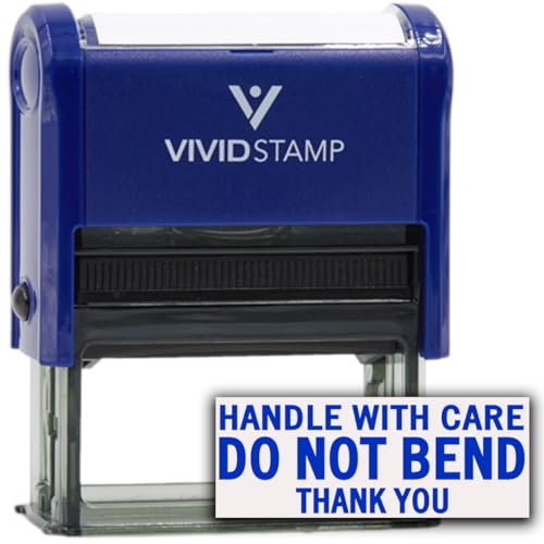 Handle with Care DO NOT Bend Self Inking Rubber Stamp (Blue Ink) - Large
