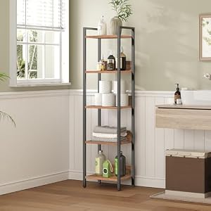 MAHANCRIS Bookshelf, 5-Tier Bookcase, Standing Book Shelf for Small Space, Storage Shelf Organizer, for Living Room, Bedroom, Study, Balcony, Rustic Brown and Black BKHR5501 — photo 6 of 6