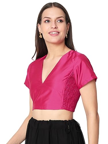 Image of studio rasa Women's Silk Blend Stretchable Crop Top for Festive Wedding Party