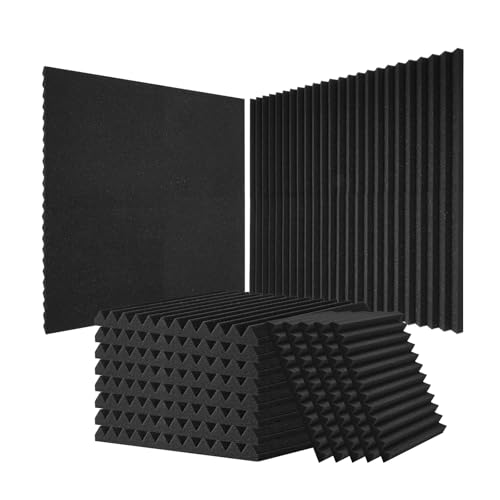 VEVOR Acoustic Foam Panels, 80 Pack 12 x 12 x 1 in, High Density Soundproof Panels, Fire-Resistant, Sound Dampening Absorbers for Studio Walls and Ceilings, Black