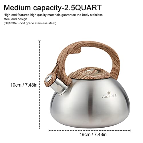 s-p Stovetop Tea Kettle- Whistling Teapot Stainless Steel Tea kettle for Stove Top Loud Whistle Tea Pot With Wood Pattern Handle Tea kettles Water Kettle(Silver Body and Black Handle - Thumbnail 5