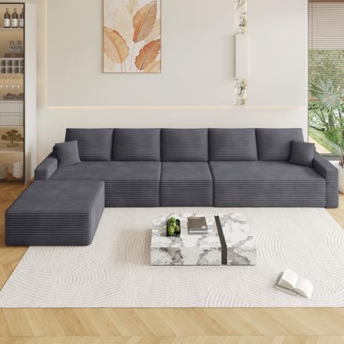Image of Oversized Modular Sectional Sofa Couch,Large 6 Seater Corner Sofa Modern L Shaped Sectional Couch with Ottoman Cloud Couches for Living Room,Office,Spacious Space,Corduroy,No Assembly,Dark Grey