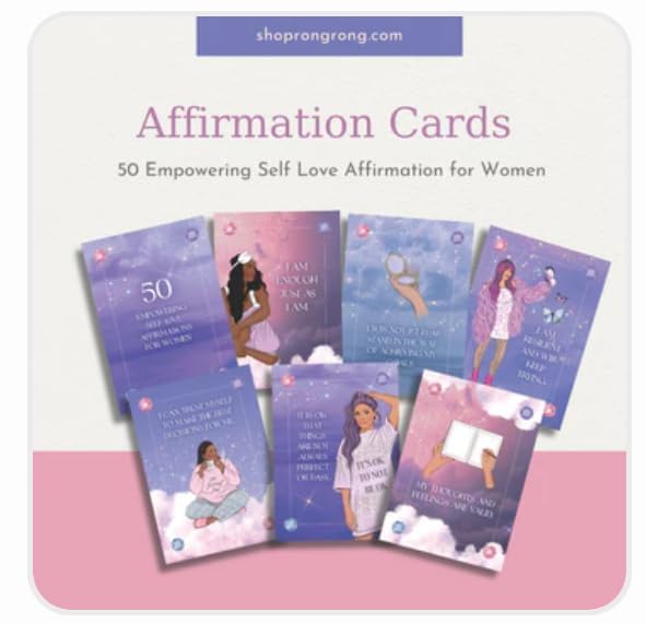 Image of Rongrong Self Love Affirmation Cards For Women - 50 Positive Daily Affirmation Cards Deck Hand-Drawn images, Gift for Women for Self-Discovery, Improvement and Mental Well-Being