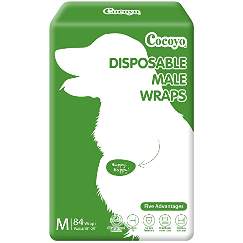 Image of COCOYO Disposable Male Dog Wraps, Medium Size, 84 Count, Super Absorbent, Breathable, Wetness Indicator