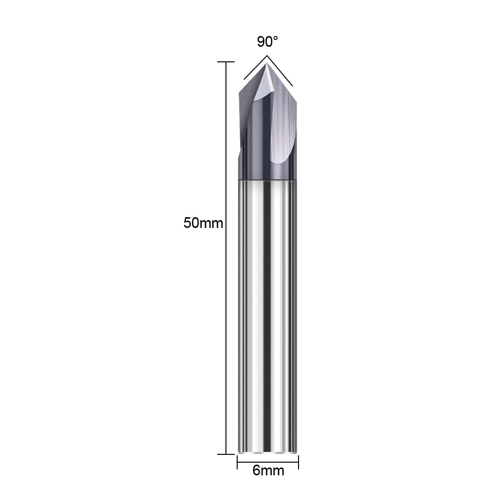 ASNOMY Fraise à chanfreiner VHM 6 mm 3 flûtes Fraise à rainurer en V 90 degrés CNC Fraise à queue avec revêtement TiAlN pour machines-outils et chanfreinage