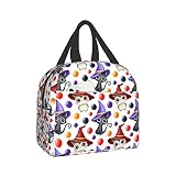 Black Cat and Owl in a Witch Hat Lunch Bag Small Insulated Lunch Box with Front Pocket Cute Lunch Ba