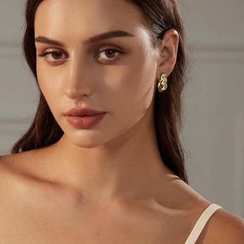 Gold Hoop Earrings for Women Trendy, Thick Twisted Gold Earrings Lightweight, Chunky Hoop Earring Set Jewelry for Gifts3
