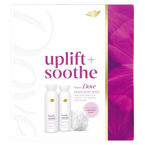 Dove Gift Set Uplift + Soothe Collection with two body washes and a Shower Puff perfect gifts for her 2 pc