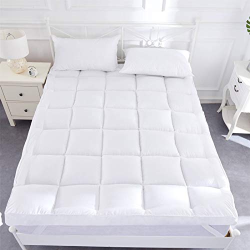 EHD Cubrecolchón de lujo de plumas de ganso y plumón de ganso, supersuave, acogedor, duradero, 5 cm de grosor, con funda de algodón egipcio 100 % (individual)