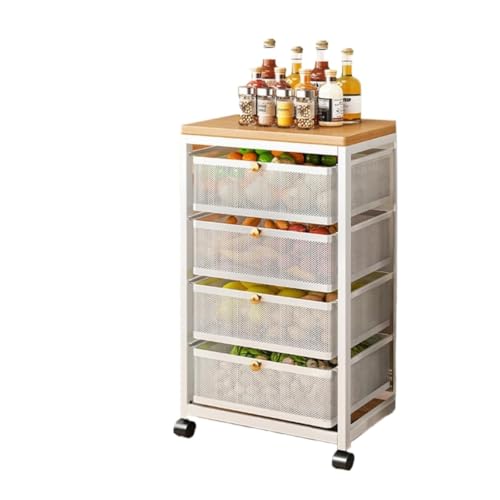 Tirczilキッチンワゴン キャスター付き、スリムな引き出しと天板付き、スライド式のキッチンラックワゴン/トロリー収納ラック、移動式で組立簡単、小物/調味料/洗面所/すき間ワゴン / 台所整理棚に最適O6