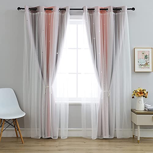 Anytime Star Kids Curtains,Rainbow Blackout Curtains For Girls Bedroom Living Room (Pink/Gray,2 Panels Set,W52 X L84Inch) #TOP1