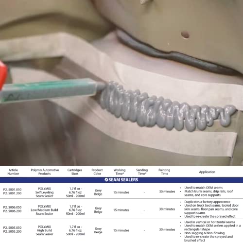 Image of Polymix High Build Seam Sealer 200ml Cartridge & Two Application Mixing Nozzles (Beige)
