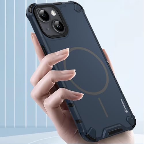 Image of KARWAN Tough Shockproof Back Case Cover Compatible with iPhone 14 Plus Dual Layer Armor Protection with Matt Finish,Edge Guard Bumper Heavy Duty Cover with Magnetic MagEase Wireless Charging (Blue)