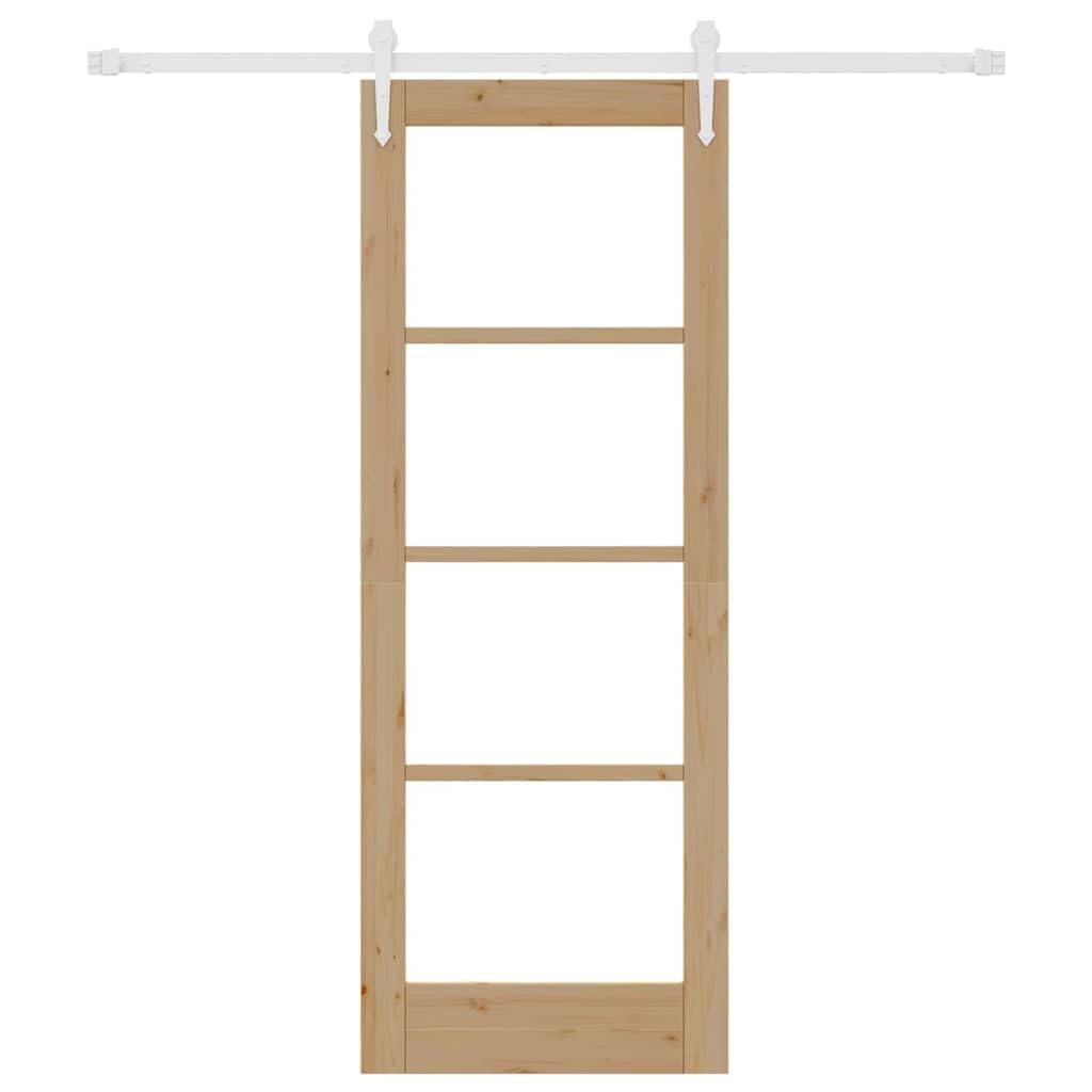 vidaXL Puerta Deslizante con Juego de Herrajes 73.5X198.5 cm Madera Maciza de Pino Interior Vidrio 'Orkdal'Rústica Doble Separador de Ambientes Closet Sala de Estar