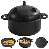Muzrunq Tazón de ramen para microondas Tazón de ramen de plástico de cerdo lindo de 2 con tapa y drenaje de gran capacidad y portátil para la oficina de la escuela, hogar negro.-