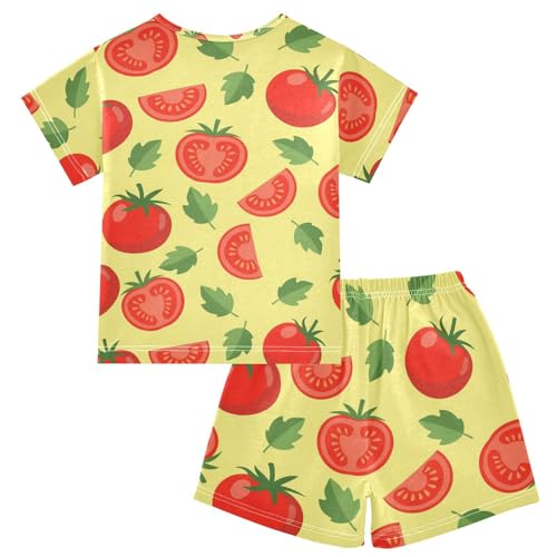 Pajama Short Sets Tomato Slice Leaf Pattern Soft Cotton Summer Sleepwear 2 Piece PJS Size 5-14T2