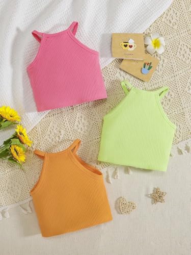 SOLY HUX Toddler Girl's Rib Knit Tank Tops 3 Piece Camisole Undershirts Sleeveless Halter Crop Top2