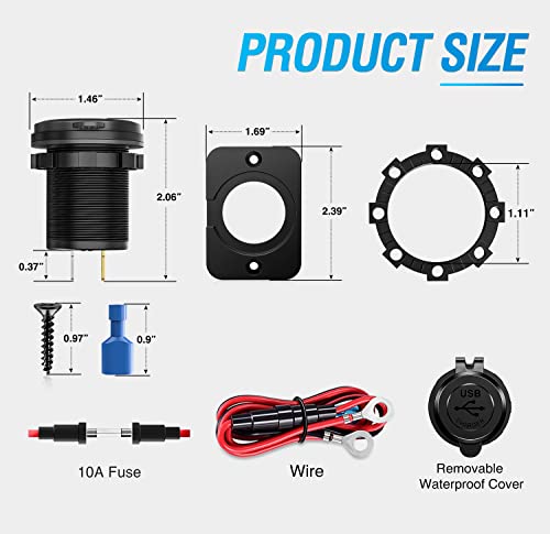 Image of Nilight 2 Pack Quick Charge Socket Dual USB with ON Off Touch Switch | Blue LED 12V 24V 5V 4.8A Car Outlet Panel Fused Wire Kit for Cars Trucks Motorcycle RVs Campers