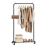 SONGMICS ハンガーラック スリム パイプハンガー スタイルハンガー コート・洋服掛け 室内物干し キャスター付き 頑丈 衣類収納 幅74cm ちょうどいいサイズ 耐荷重約35kg 組立簡単ブラックHSR130B01