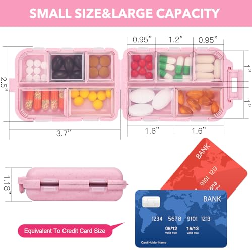 Image of Compact Travel Pill Organizer with 189 Medicine Labels, 10 Compartments Portable Small Pill Case Daily Medicine Storage Container for Purse, Car, Airplane and Vacation Travel 3 Pack