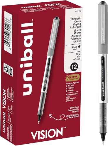 Image of uni-ball(R Vision(TM) Rollerball Pens,0.7 mm,Fine Point,Gray Barrel,Black Ink,60126,12 Count (Pack of 12)