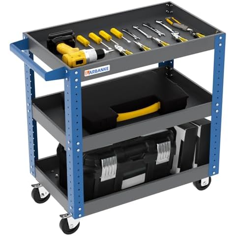 LARBANKE Tool Cart, 3-Tier Rolling Tool Cart with 4 Universal Wheels,500LBS Load Capacity,Locking Tool Roll Cart with Height-Adjustable Tiers for Garage,Repair Shop and Warehouse,Blue Cover